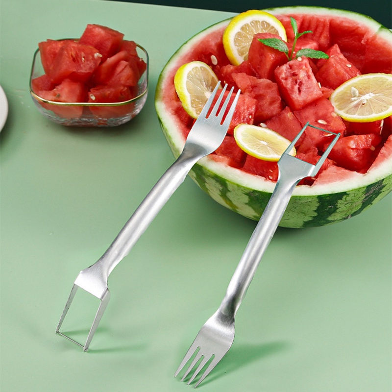 2in1 Dual Head Watermelon Slicer Fork/Garpu Pemotong Buah Stainless Steel/Aksesoris Peralatan Makan Dapur