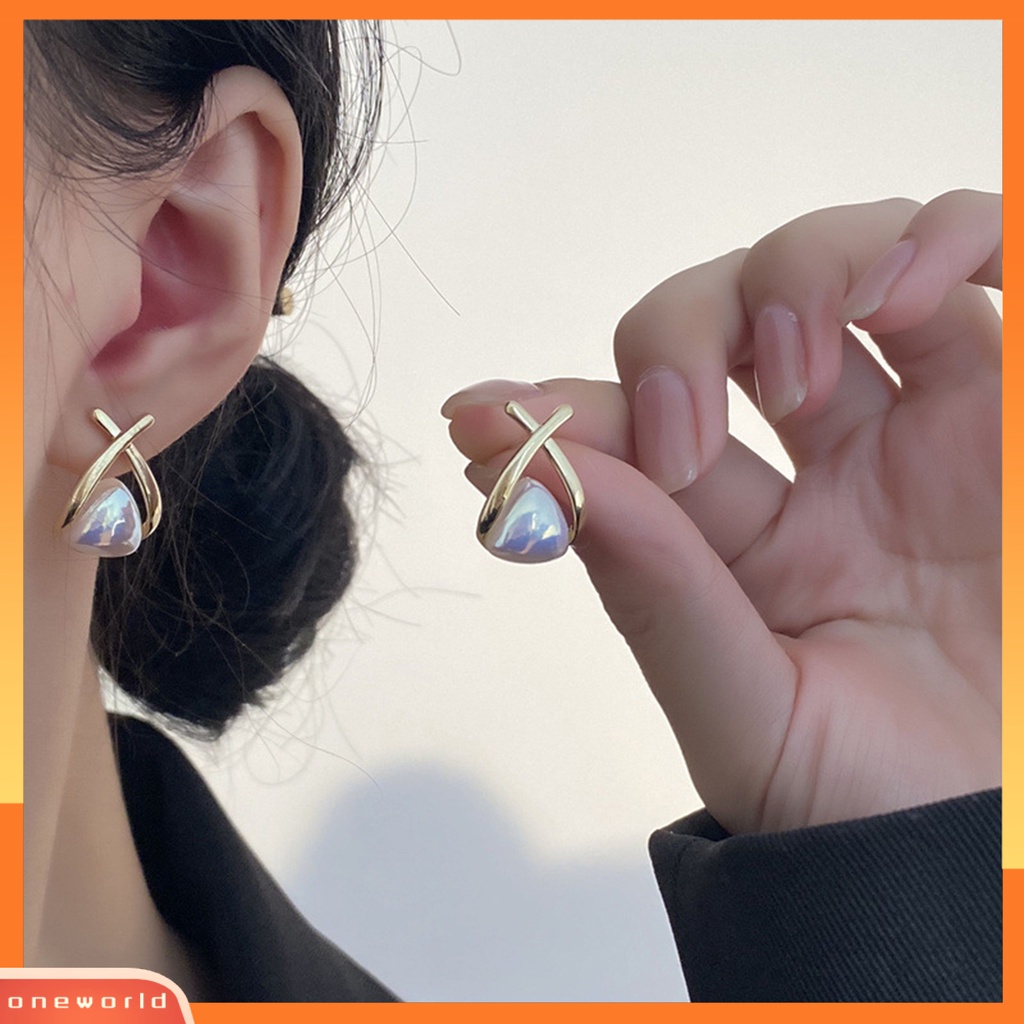 [EONE] 1pasang Anting Pejantan Geometris Segitiga Gaya Korea Temperamen Mutiara Imitasi Ear Studs Perhiasan Aksesori