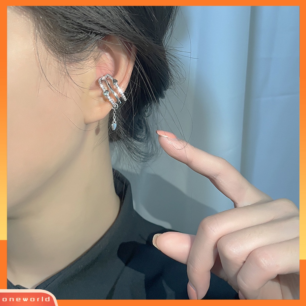 [EONE] 1pc Manset Telinga Non-Piercing Multi-Layer Keren Berlebihan Berlian Imitasi Cinta Hati Rumbai Tulang Rawan Klip Anting Perhiasan Fashion