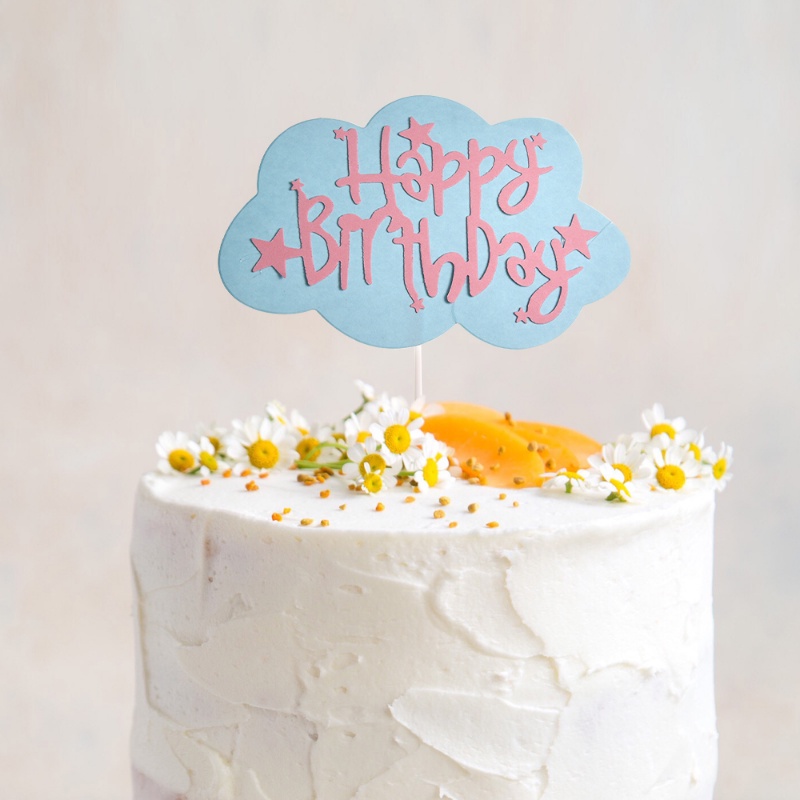 [Harga Grosir] Happy Birthday Cloud Topper Card Baking Dessert Decor Aksesoris Mousse Ice Cream Cupcake Hiasan Kue Mengkilap Kertas Insert Piring