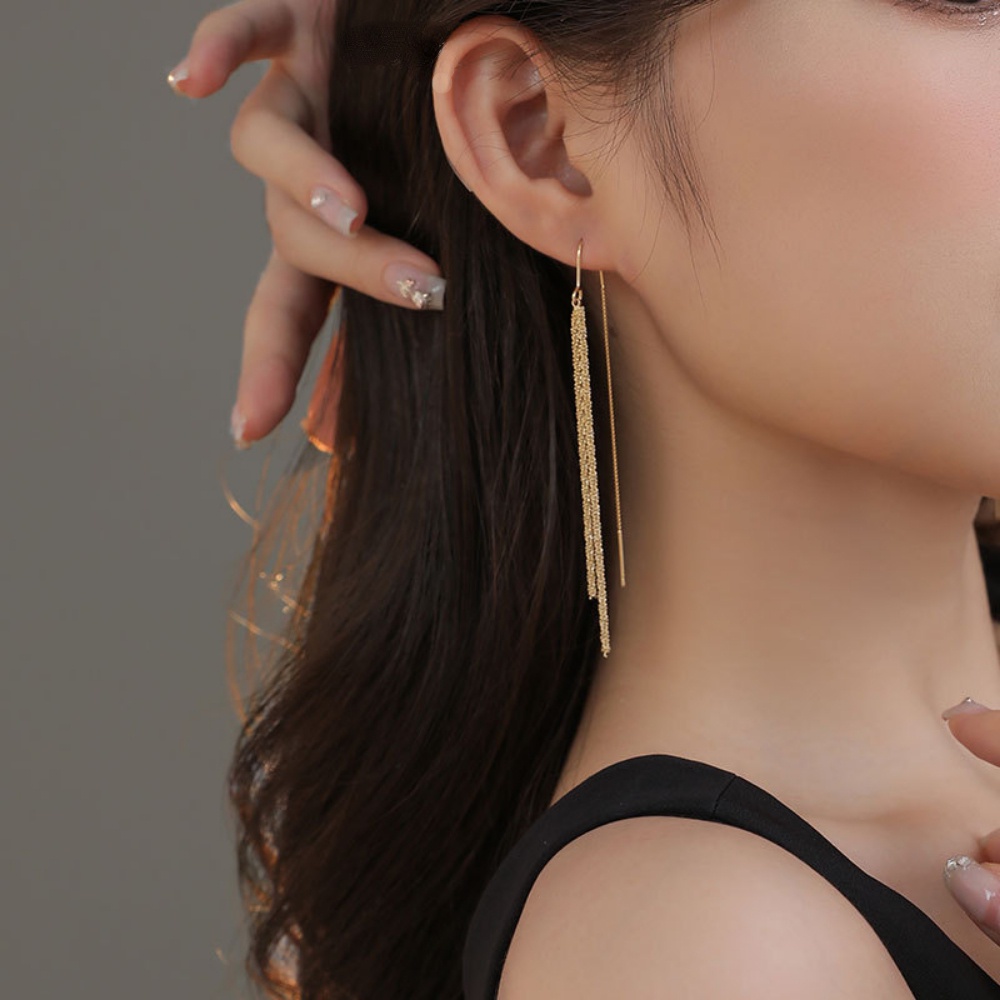 Deartiara Korea Selatan Bersinar Langit Bintang Panjang Rumbai Earline Fashion Dan Gaya Elegan Anting Serbaguna Anting Super Peri Slim