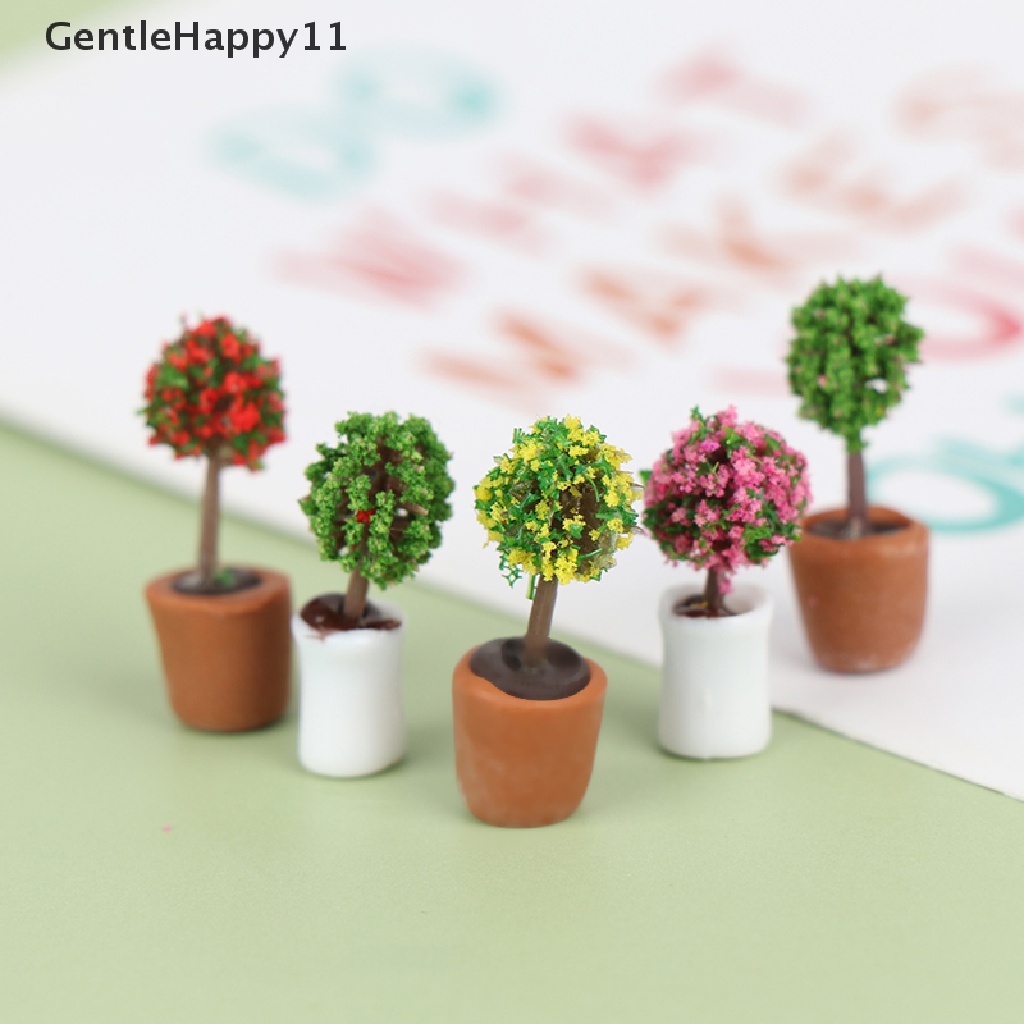 Gentlehappy 4Pcs 1: 12rumah Boneka Miniatur s Pohon Pot Tanaman Hijau Dekorasi Rumah id