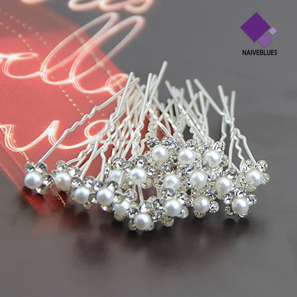 &lt; Naiveblues &gt; 20Pcs Pernikahan Bridal U Jepit Rambut Mutiara Imitasi Berlian Imitasi Hair Pins