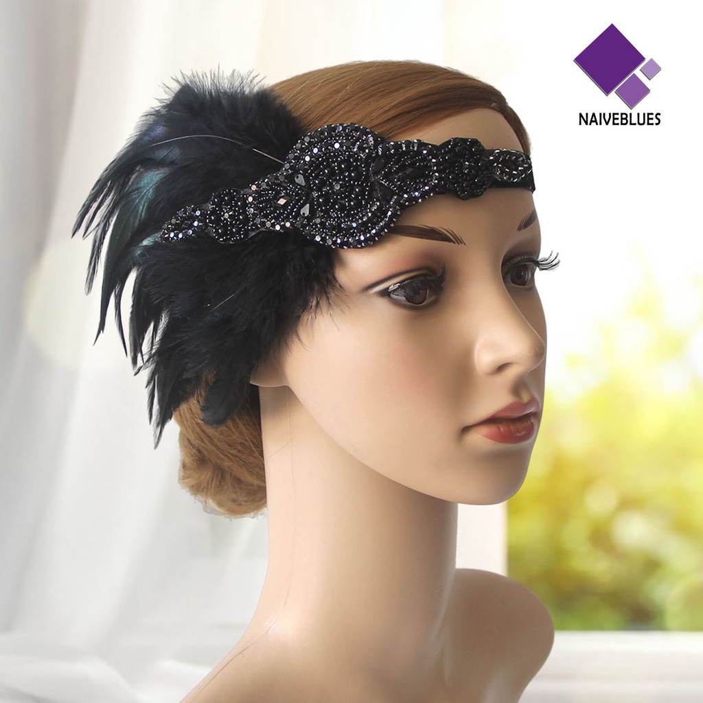 &lt; Naiveblues &gt; Wanita Flapper Bando Mutiara Imitasi Bulu Jumbai Vintage Pengantin Flapper Prom Pesta Aksesoris Rambut