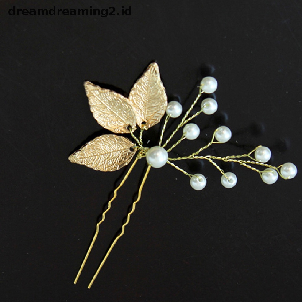 (dream) 1pcs Hair Pin Aksesoris Rambut Untuk Wanita Aksesoris Pernikahan Klip Rambut Perhiasan Mutiara Daun Hair Clip Pins Hiasan Kepala//