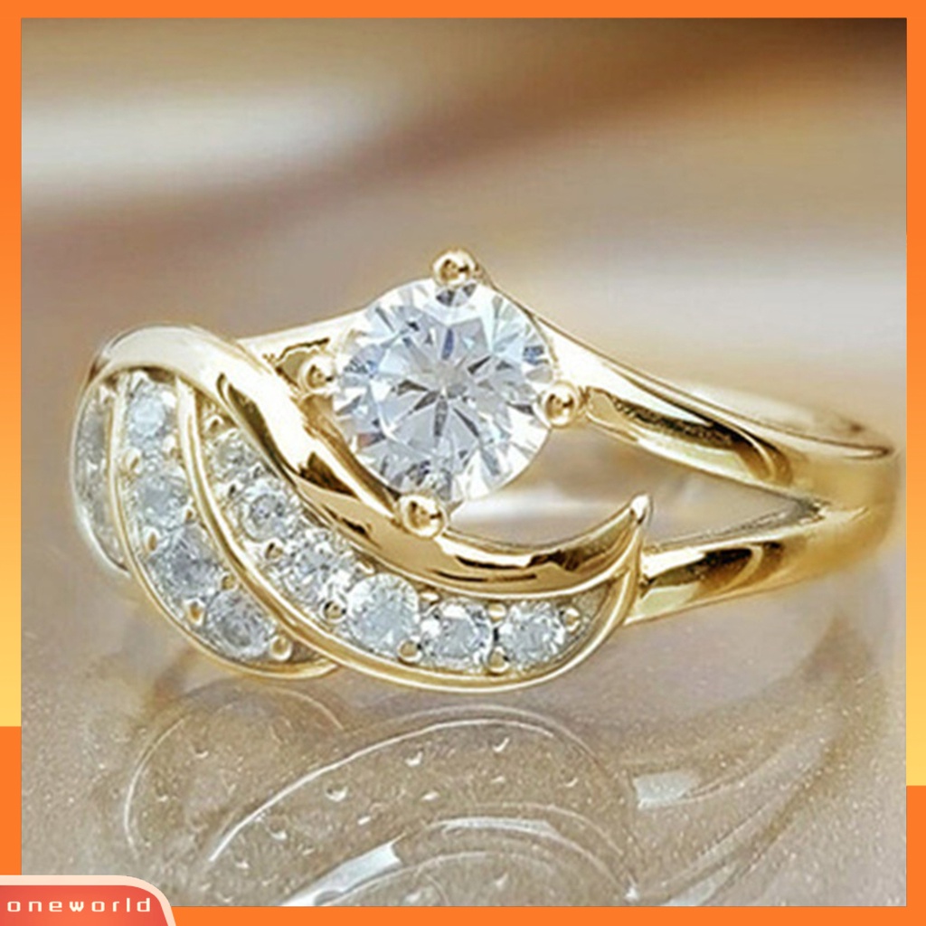 [EONE] Lady Ring Cubic Zirconic Hias Bulat Alloy Bentuk Sayap Cincin Pernikahan Untuk Lamaran