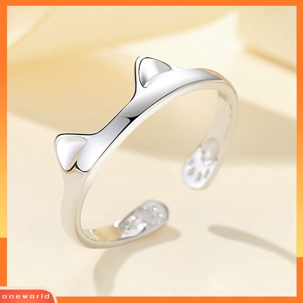 [EONE] Cincin Couple Telinga Kucing Plating Dekorasi Perhiasan Pembukaan Adjustable Finger Ring Untuk Pakaian Sehari-Hari