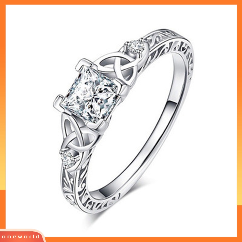 [EONE] Wanita Cincin Geometris Motif Bunga Persegi Diamante Electroplating Hypoallergenic Dekorasi Perhiasan Simulasi Berlian Janji Mewah Ring Untuk Pesta