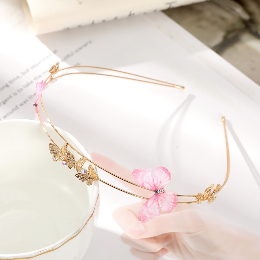 Korea Alloy Double Layer Headband Mutiara Kupu-Kupu Kristal Rambut Band Woman Aksesoris Rambut