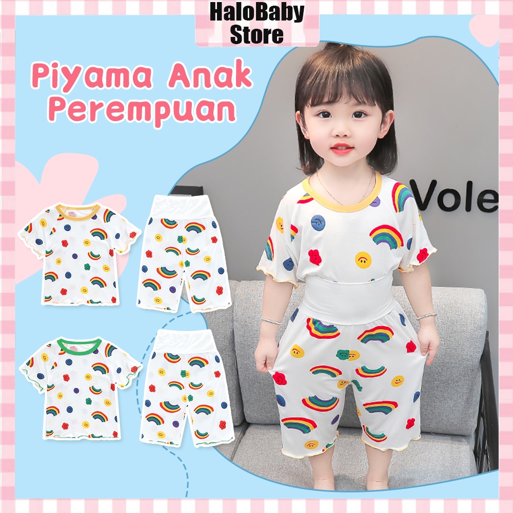 Halo Baby Piyama Anak Perempuan Baju Tidur Rayon Setelan Lengan Pendek 1-3Tahun