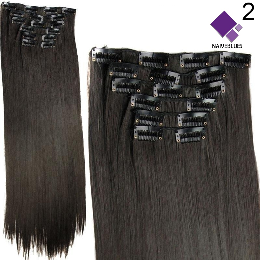 &lt; Naiveblues &gt; 6Pcs Klip Serat Suhu Tinggi Hair Extension Wig Tahan Lurus