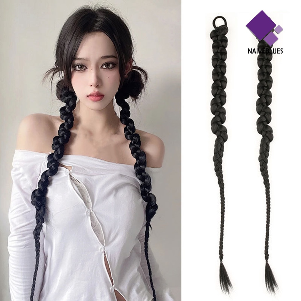 &lt; Naiveblues &gt; Wig Kepang Halus Realistis Natural Elastis Tali Rambut Hairs Styling Nyaman Dipakai Afrika