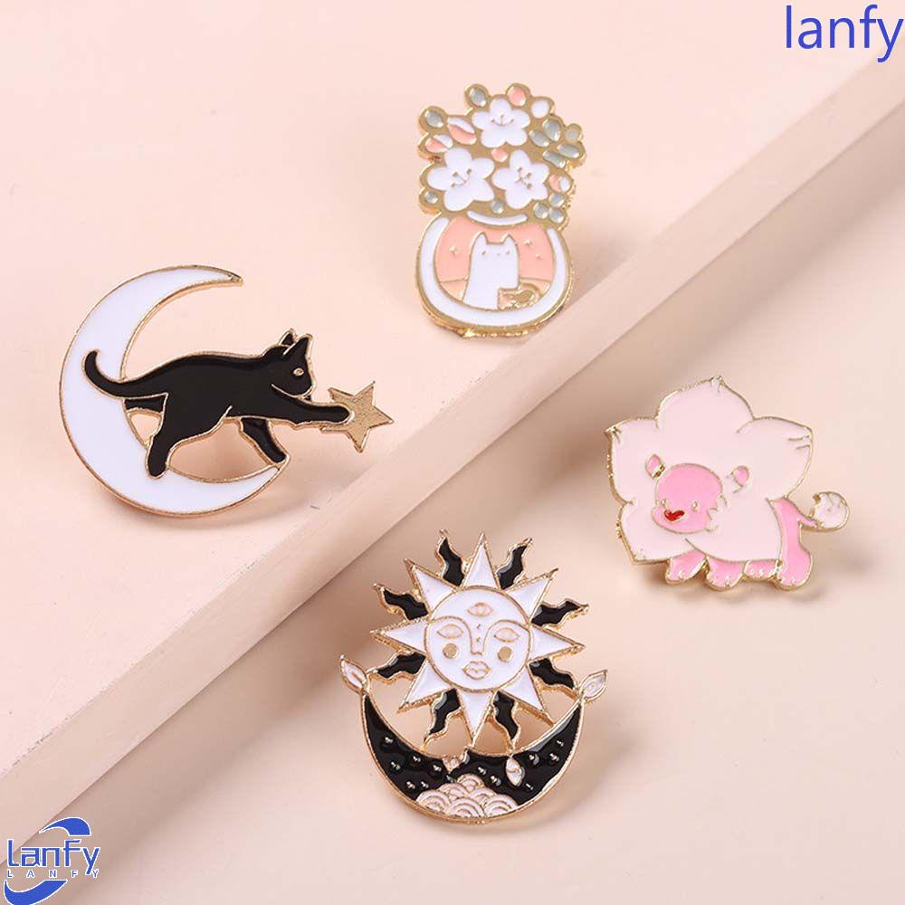 Lanfy Kucing Bros Kartun Untuk Wanita Perhiasan Aksesoris Bintang Bunga Lencana Label Pin