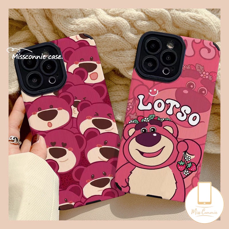 Kartun Strawberry Bear Manyo Casing Ponsel Kompatibel Untuk iPhone 7Plus 11 13 14 12 Pro MAX XR 8Plus X XS MAX Tekstur Kulit Mewah Indah Lembut Silicon Shockproof Cover