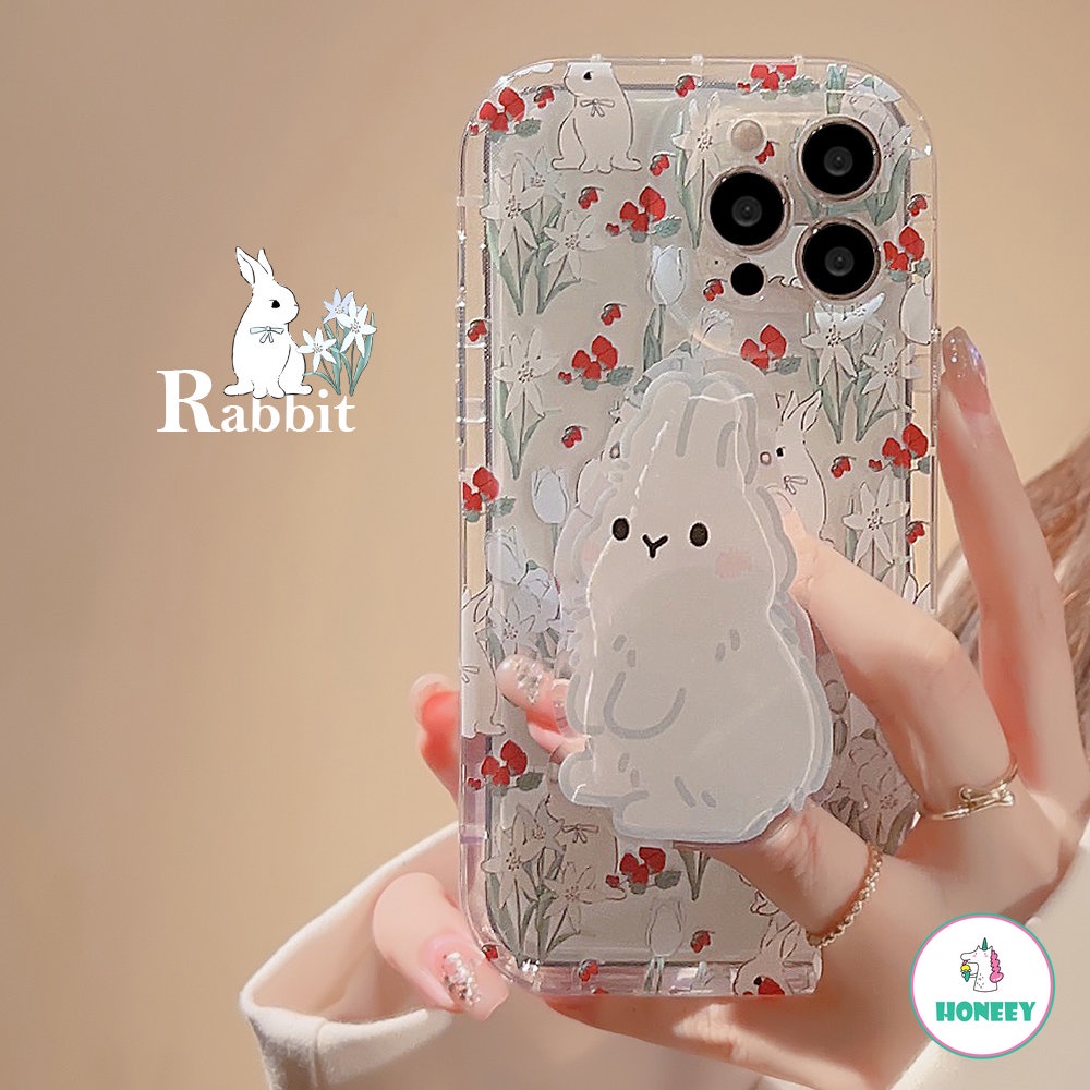 IPHONE Retro Garden Cranberry Cute Rabbit Bracket Transparan Casing Ponsel Untuk Iphone14 13 12 11 Pro Max14 Plus Case Kartun Soft Cover