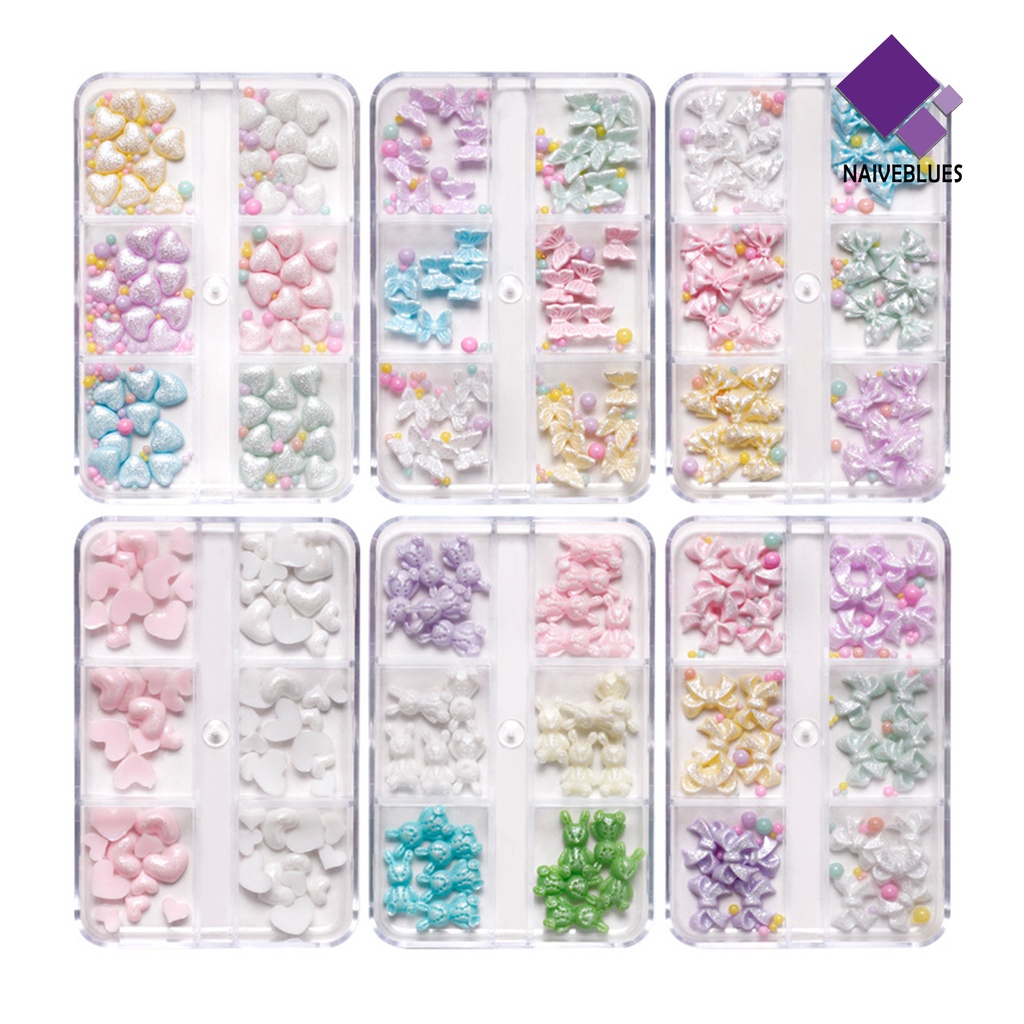 [naiveblues] 1kotak Nail Art Busur Tidak Jatuh Tiga Dimensi Glitter DIY Resin Musim Gugur Kawaii Ikatan Simpul