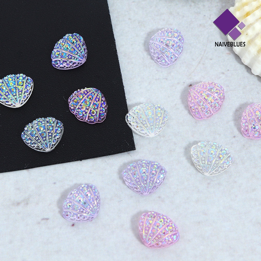 [naiveblues] 30pcs Nail Art Shell Bersinar Tiga Dimensi Glitter Tidak Jatuh Resin Gaya Laut Ornamen Laut Laut