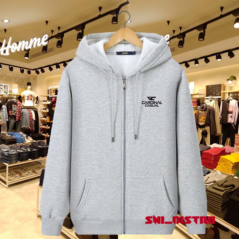 COD Jaket Hoodie Resleting Cardinal Casual Logo Black Pria & Wanita Bahan Flece Non Lebel Premium Qu