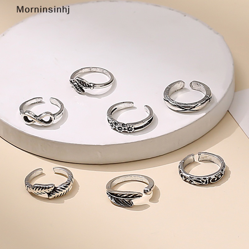 Mornin 6Pcs /Set Cincin Kaki Terbuka Adjustable Toe Rings Motif Gelombang Alloy Ring Adjustable Rings Set Untuk Wanita Perhiasan Kaki Pantai id