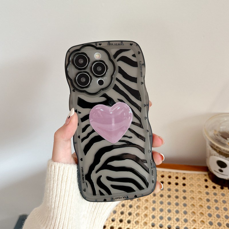 【Flower Camera】Zebra Pattern Pink Love Soft TPU Case HP iP iPhone 11 12 13 14 Pro Max 7 8 + Plus SE 2020 X XS XR Max Black Clear FTD Casing Apple