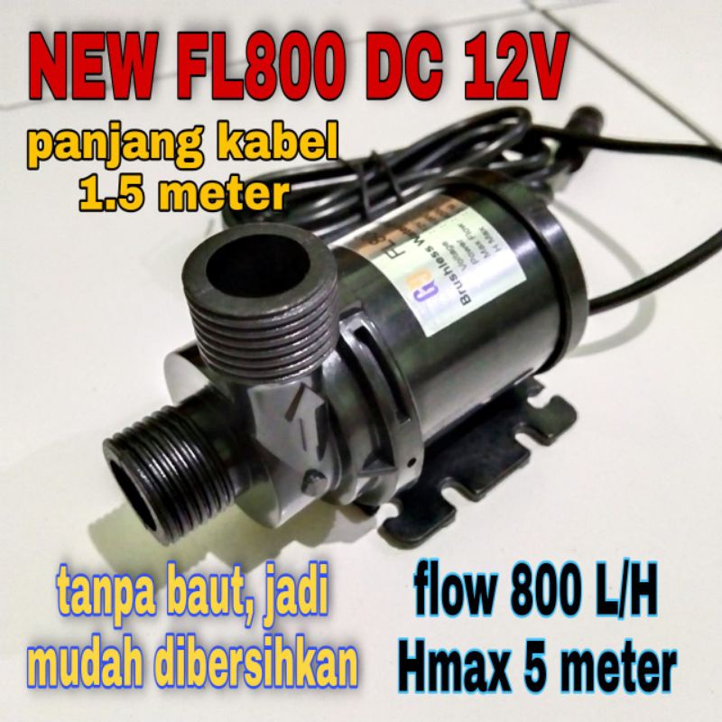 Pompa Air Pendorong Water Heater Shower Booster Drat Luar 1/2 1/2&quot; DC 12V FL800 + Adaptor Pompa Banjir 12V 800 Liter Per Jam Multi fungsi Aquarium Hidroponik PLTS