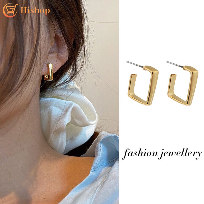 Anting Geometris Persegi Anting Hoop Emas Berongga Untuk Perhiasan Aksesoris Fashion Wanita