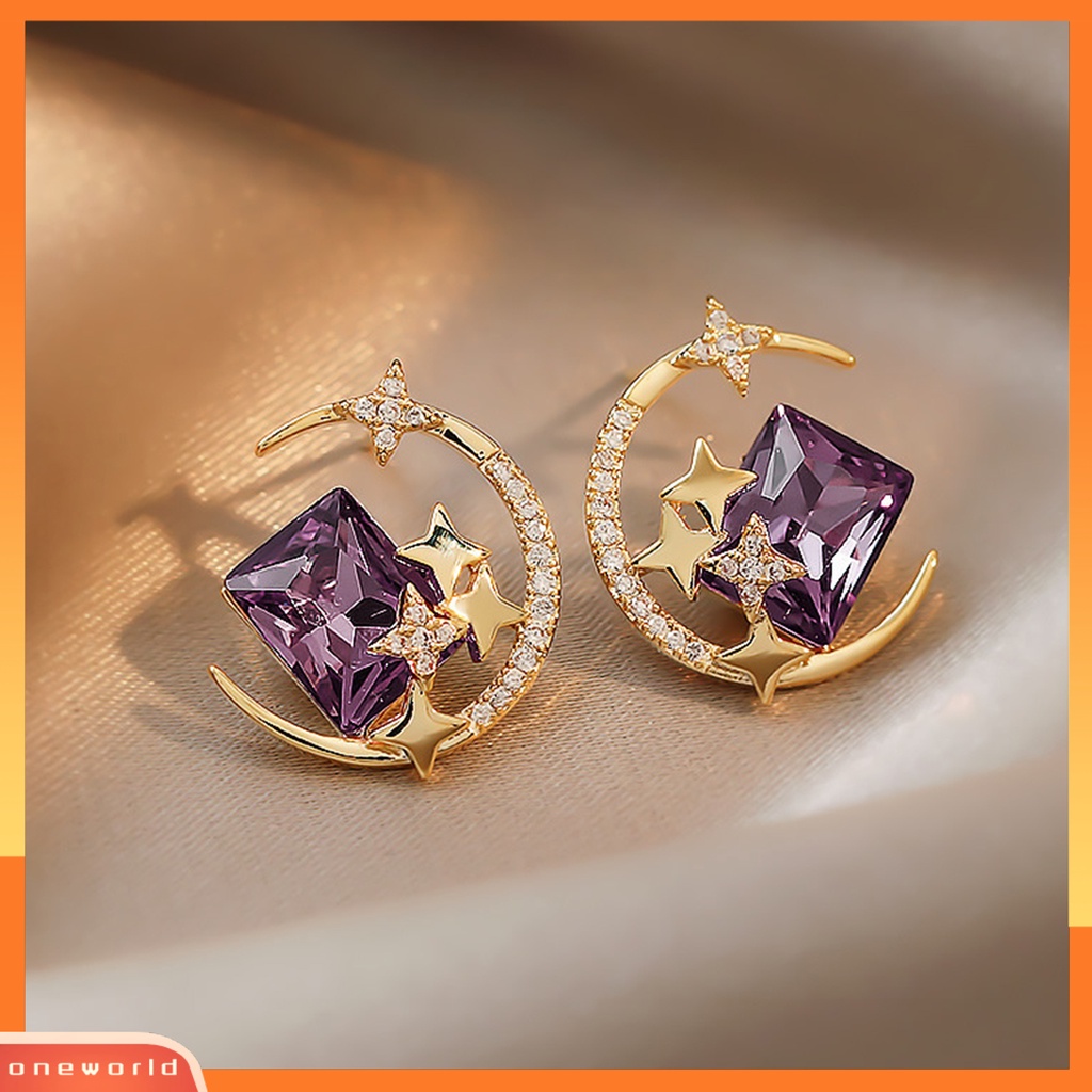 [EONE] 1pasang Ear Studs Sparkling Gaya Korea Anti-Oksidasi Friendly Terhadap Kulit Tidak Iritasi Hias Alloy Wanita Bintang Bulan Stud Earrings Perhiasan Dekor Untuk Lady