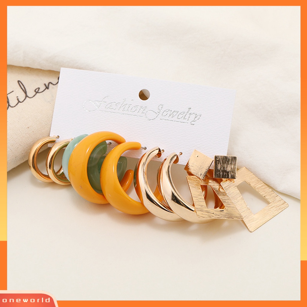 [EONE] 5pasang Setengah Hoop Anting Berbentuk C Geometris Multi-Gaya Minimalis Elegan Logam Akrilik Wanita Stud Earrings Kit Perhiasan Fashion