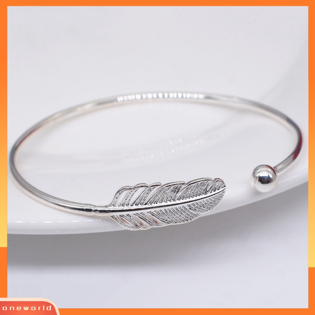 [EONE] Gelang Cuff Bulat Warna Silver Copper Angel Feather Adjustable Simple Bangle Untuk Hari Valentine