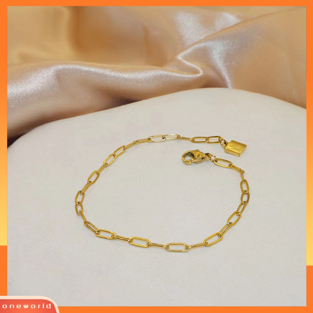 [EONE] Gelang Wanita Tidak Luntur Tebal Rantai Eye-catching Semua Pertandingan Adjustable Perhiasan Hadiah Berlapis Emas Wanita Square Pendant Chain Bracelet Dekorasi Untuk Kehidupan Sehari-Hari