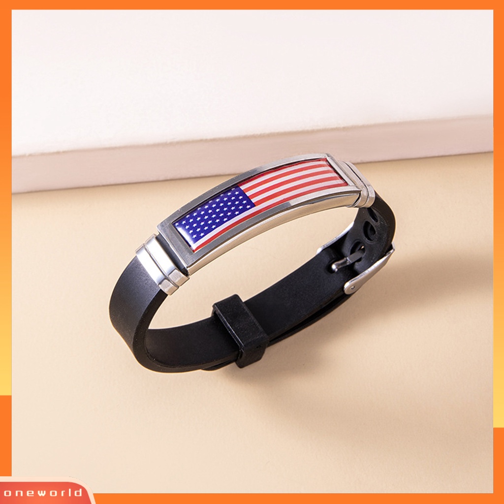 [EONE] Gelang Silikon Adjustable Geometris Patriotic Commemorative Nyaman Dekorasi Piala Dunia Stainless Steel Pria Wanita Bendera Gelang Fashion Perhiasan Untuk Pemandangan Permainan