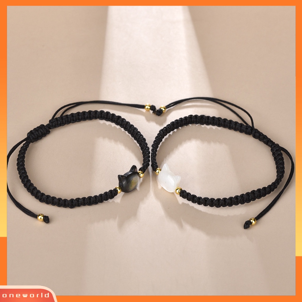 [EONE] Gelang Couple Kepribadian Handmade Beads Adjustable Mewah Hitam Kucing Shell Tangan Braided Bracelet Perhiasan Aksesori