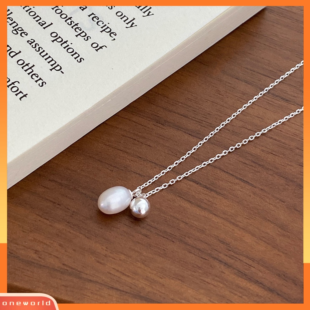 [EONE] Wanita Kalung Panjang Bulat Bola Slim Rantai Elegan Minimalis Glossy Mutiara Imitasi Klavikula Kalung Fashion Perhiasan