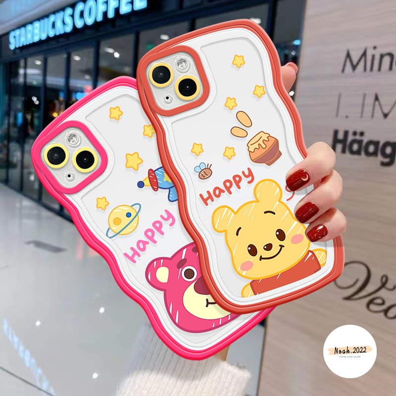 Case Untuk Infinix Hot10 11 9 12 Play 12i 20 8smart 6plus 4 5 Hot 11s 12 Pro 20s 10s 10Lite Note12 12Pro 10Pro Cute Winnie The Pooh Kartun Beruang Strawberry Wavy Edge Soft Case