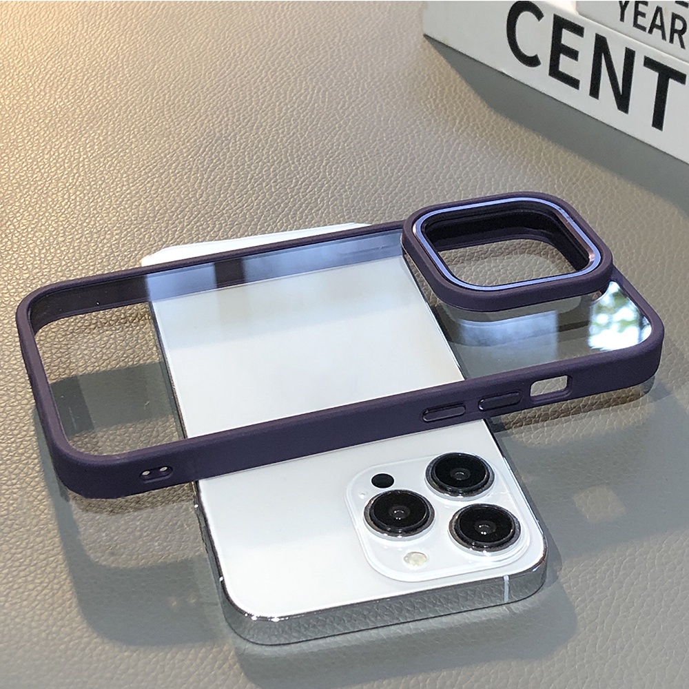 IPHONE Casing Bening Pelindung Lensa Bumper Bahan Metal Luxucy Untuk Iphone14 13 12 11 Pro Max14 Plus 14 12 Pro Plating Purple Cover