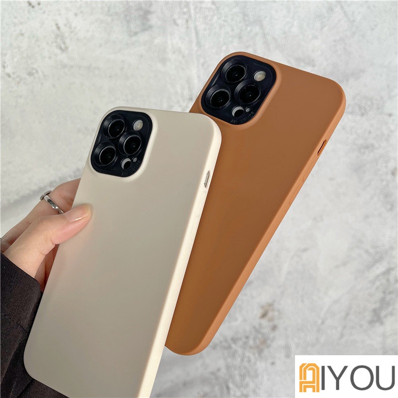 IPHONE Casing Ponsel 2in1 Warna Permen Matte Silikon Full Cover Pelindung Lensa Untuk Iphone14 13 12 11 Pro Max XR X Xs SE 8 7 Plus