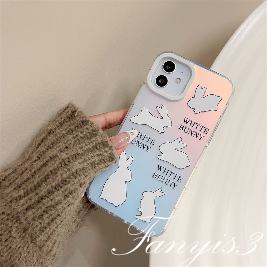 Compatible For IPhone 14 13 12 11 Pro Max X XR Xs Max 8 7 Plus SE 2020 Kompatibel Untuk White Rabbit Butterfly IMD Laser Gradient Phone Case TPU Lembut Shockproof Cover Pelindung