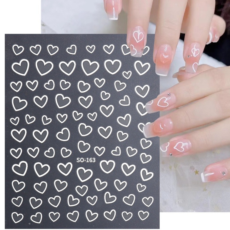 [Unggulan] 1pc Emas Perak Manicure Decor 3D Self-Adhesive Love Nail Decals French Laser Love Cincin Stiker Kuku DIY Nail Art Alat Kuku Aksesoris Kuku Untuk Wanita