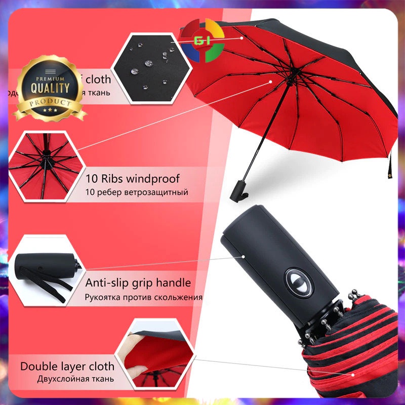 Payung Lipat Windproof Double Layer Umbrella Red