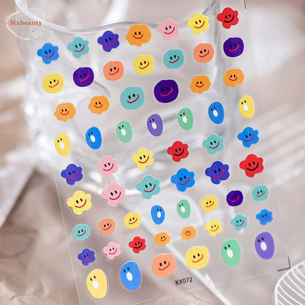 Mxbeauty 5D Grafir Stiker Kuku Warna-Warni Smiley Face Pesona Perekat DIY Perhiasan Nail Art