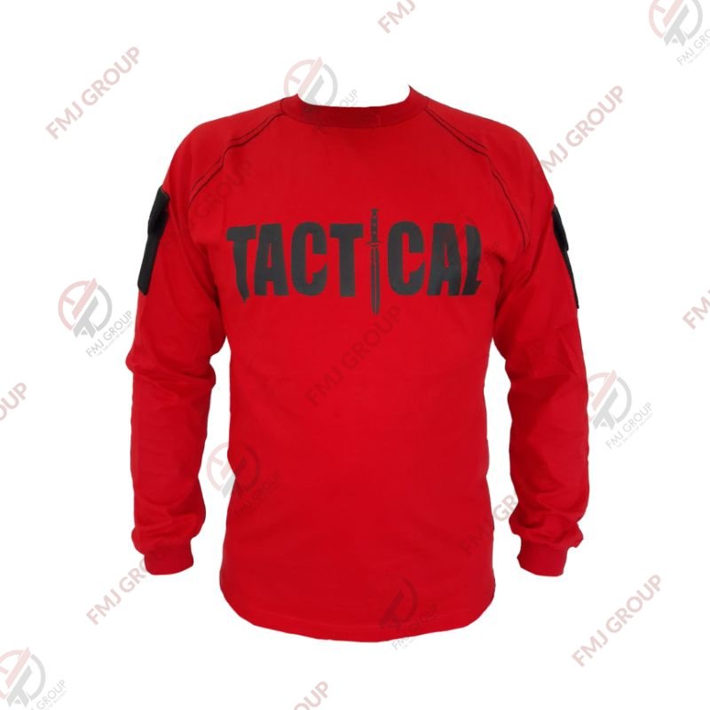 Kaos TACTICAL Lengan Panjang Merah / Kaos Panjang TACTICAL / Kaos Sablon TACTICAL