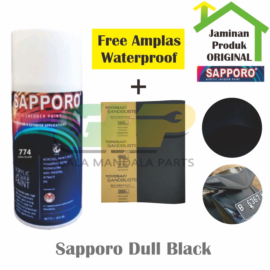 SAPPORO Dull Black 774 Cat Semprot Aerosol Paint Spray Pilox Hitam Doff