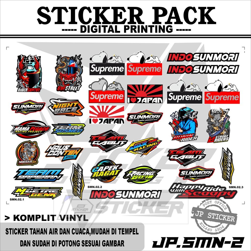 

JP STIKER SUNMORI - Sticker Motor Pack Sunmori 1 Set Isi Banyak Setiker Sunmori New Anti Air JP-02