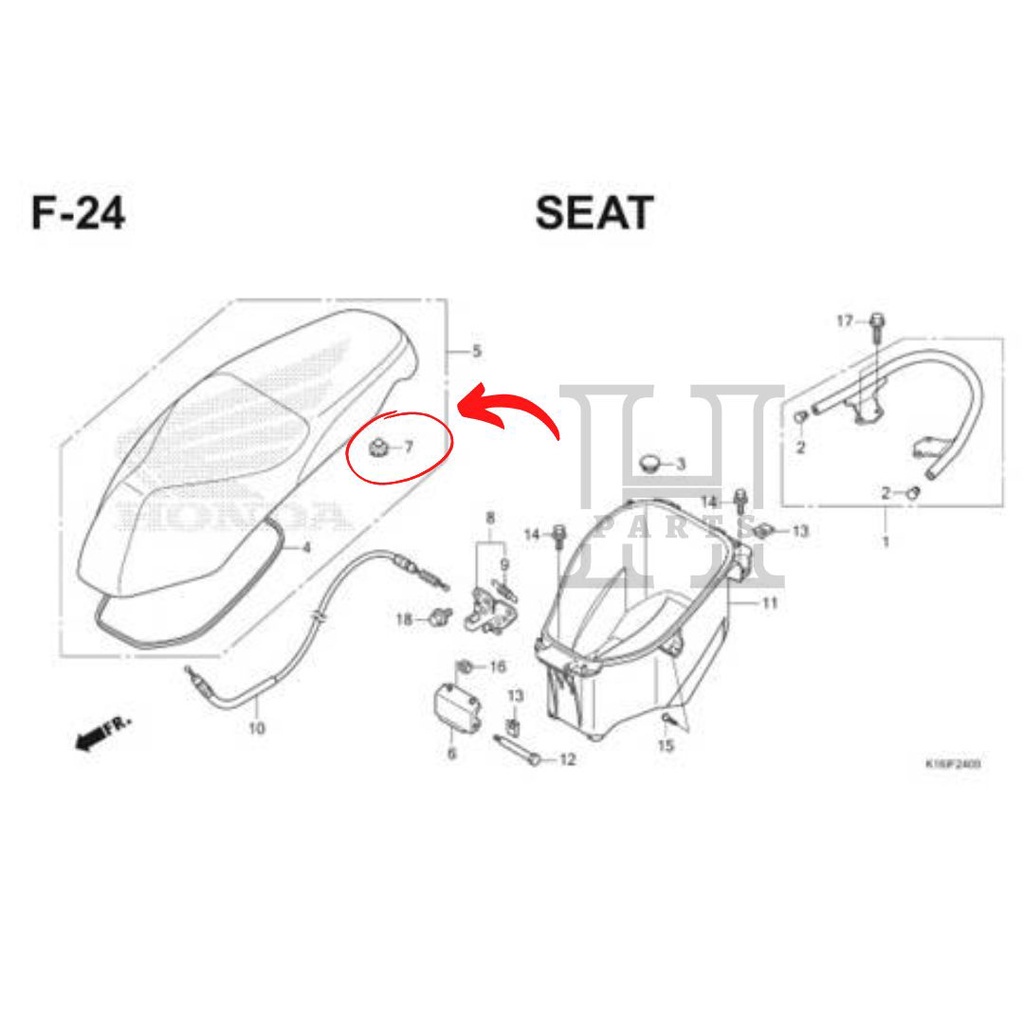 KARET BANTALAN GANJAL JOK RUBBER C SEAT SET BEAT FI BEAT FI CBS CS 1 NEW SONIC 150R SPACY FI 77215-KW7-901 ASLI ORIGINAL AHM HGP HONDA