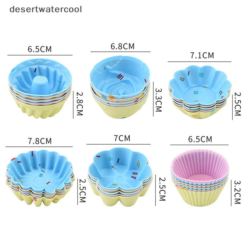 Deid 5Pcs/Set Cetakan Cangkir Kue Silikon 3D Bulat Persegi Bentuk Hati Cake Cup Muffin Cupcake Dapur Bakeware Maker DIY Alat Dekorasi Kue Martijn