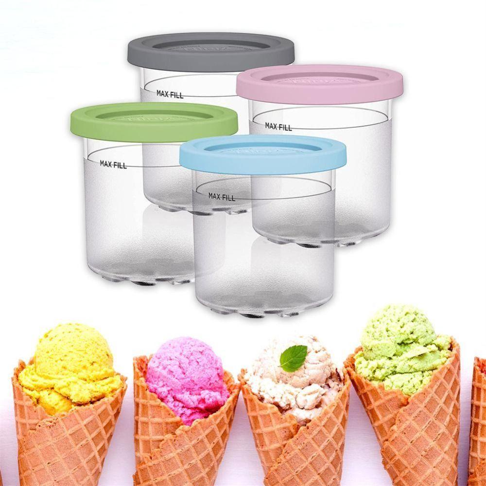 SUYO 12/4pcs Ice Cream Pints Cup Botol Plastik Anti Bocor Dapur Gadget Toples Penyimpanan Untuk Ninja Creami Untuk Untuk Ninja