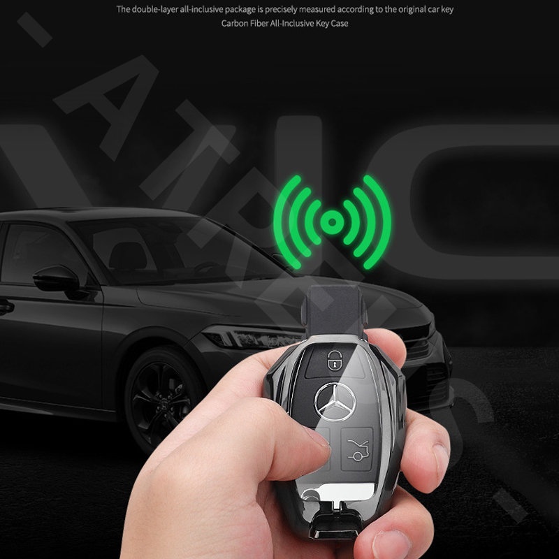 Mercedes Benz Zinc Alloy Bungkus Penuh Case Kunci Mobil Cover Serat Karbon Kulit Smart Key Protector Untuk EQE EQC W207 W211 W205 W212 W204 W220 W206 W124 W213 W218 W222