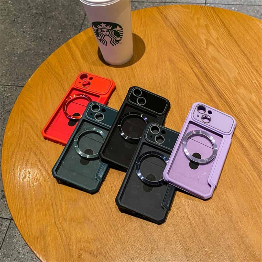 Flip holster case iphone 14 Pro Max Casing Cincin Magnet metal iphone 11 12 13 Pro Max14 Plus Lensa Proteksi Kamera Tertutup Penuh Casing iphone Transparan Keras