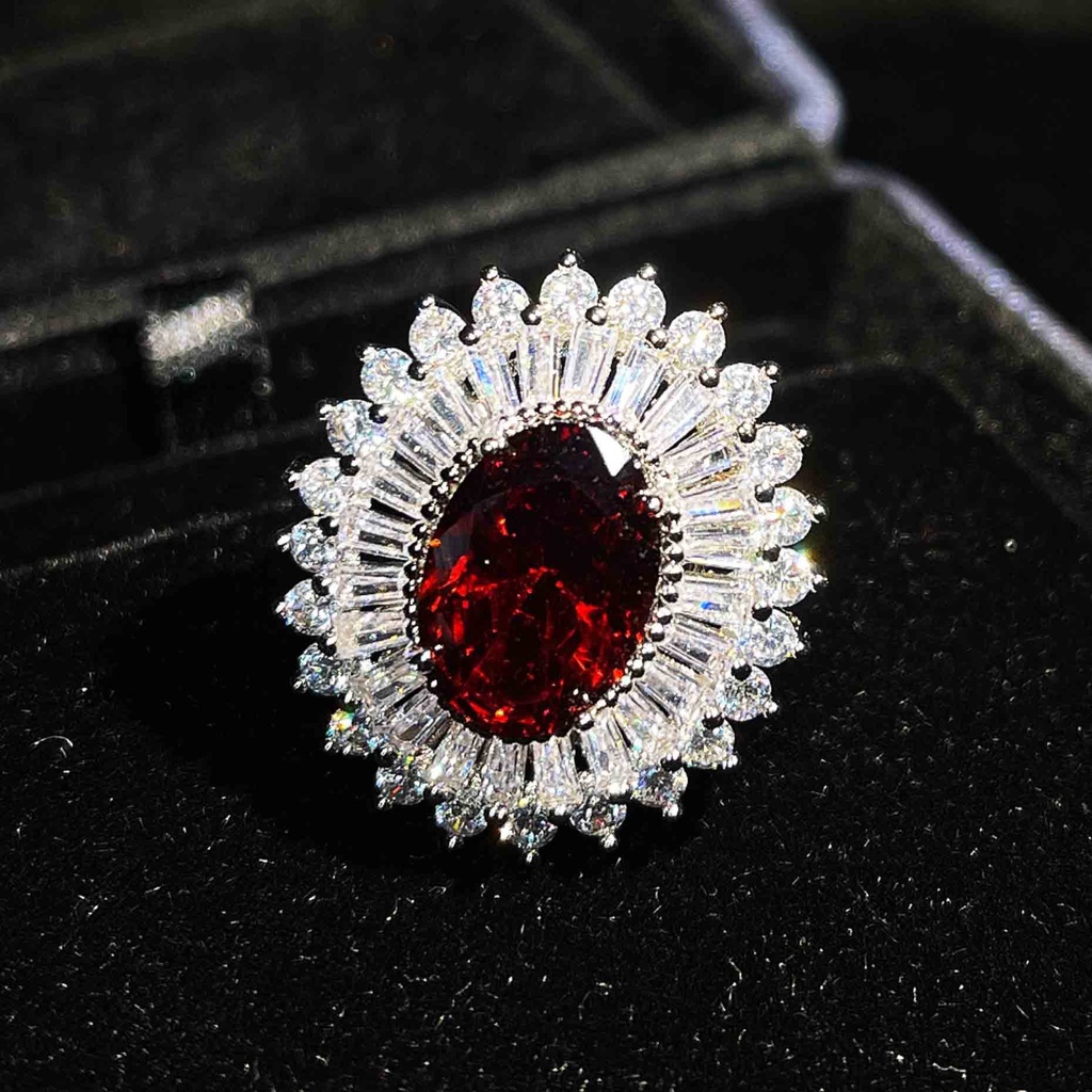 Goldkingdom Aksesoris Perhiasan Fashion Ready Stock Delima Ruby Set Terbuka Cincin Liontin Kalung