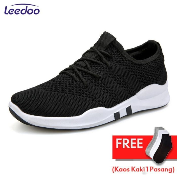 (COD) Leedoo Sepatu Sneakers Pria Import Running Shoes Young Lifestyle EE01 - Hitam, 43